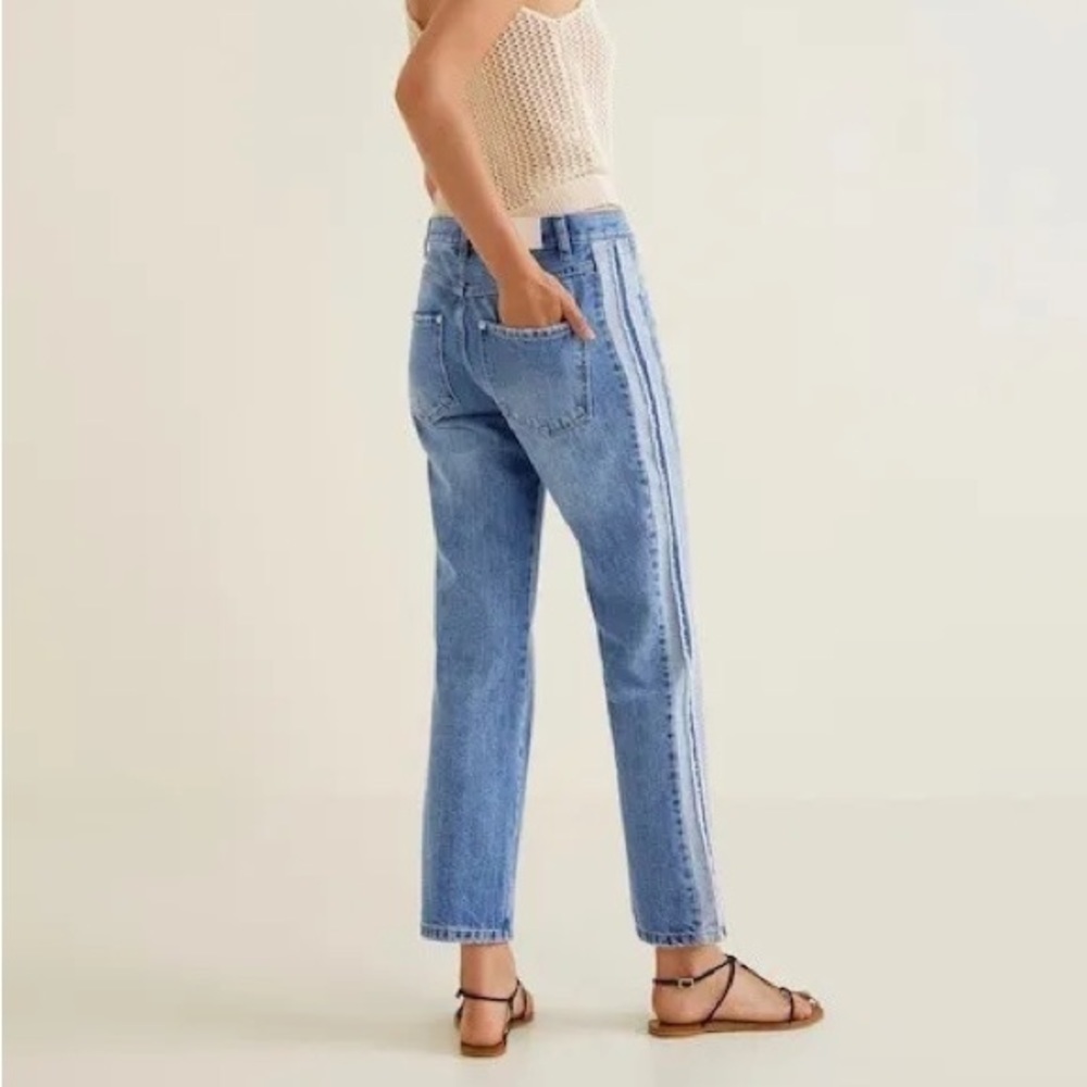 Mango side stripe high rise straight ankle jeans